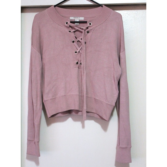 Forever 21 Pink lace up sweater size Medium - Picture 1 of 3